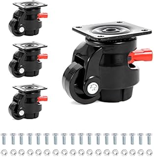 Nefish 4 Pack Leveling Casters Heavy Duty for Workbench 2200 LBS Capacity, Upgraded Handle Design Retractable Caster Wheels Set of 4, 360 Degree Swivel Castors for Machine, Equipment, Shelves