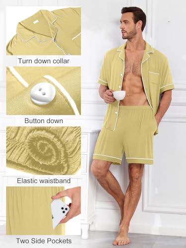 Mens Pajamas Set Short Sleeve Sleepwear Button Down Loungewear Set Soft Modal 2Pcs Pj Set with Pockets S-3XL4
