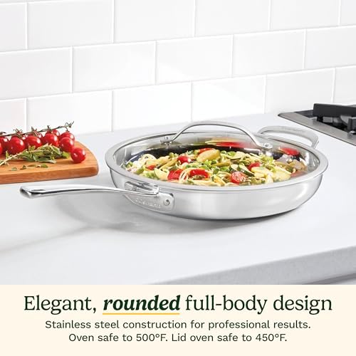 Cuisinart PureClad PureClad Triple-Ply 12" Stainless Steel Skillet with Helper Handle and Cover. PCT22-30HC - Thumbnail 3