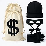 Eylola Robber Costume Set，include robber mask Money bag knitted hat gloves for playing cops and robbers,burglar Halloween costume