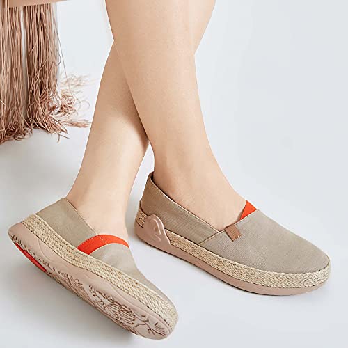 Uin Women's Espadrilles Slip Ons Canvas Lightweight Walking Casual Loafers Comfortable Art Painted Travel Shoes Marbella Khaki (8) #TOP2