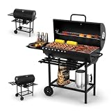 Barbacoa de Carbón – Parrilla de Acero con Ventilación Regulable, Rejilla Superior para Verduras, Estante Inferior, Mango Resistente al Calor, Gran Superficie de Cocina