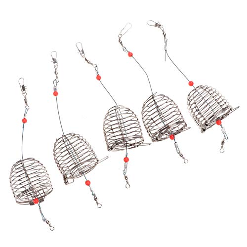 Besportble 5 Pcs/Pack Stainless Steel Fishing Bait Cage Fishing Lure Cage Fishing Trap Basket Feeder Holder Fishing Gear Fishing Tackle Red #TOP7