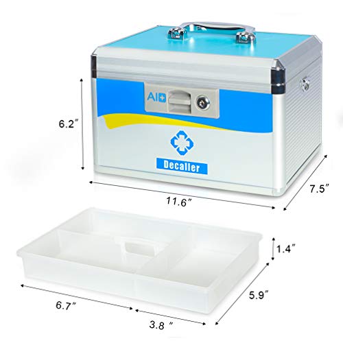 Decaller First Aid Box with Security Lock, Medical Box with Removable Tray for Drugs Storage, 12" x 8 1/5" x 8 1/5", Medium, Blue, YLX003M - Thumbnail 2