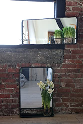 Creative Co-Op Da4675 Rectangle Metal Wall Mirror With Shelf, Single Vanity, Distressed Black #TOP1