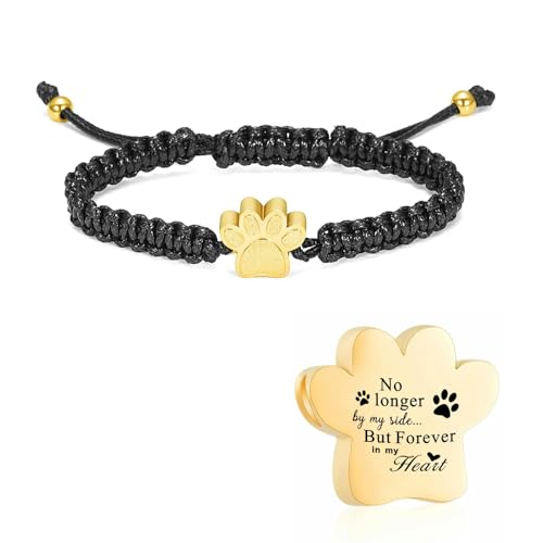 Pulsera de cremación para Cenizas, joyería de urna con Estampado de Pata, Cuerda Trenzada, Brazalete Ajustable, Recuerdo de Mascota, Perro, Gato, Soporte para Cenizas, Regalo conmemorativo