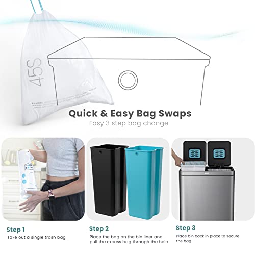 Image of Home Zone Living 16 Gallon Kitchen Trash Can with Dual Compartments for Recycling and CleanAura for Odor Control, Stainless Steel, 60 Liters Total