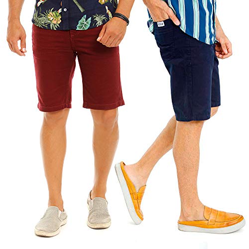 Kit Com 2 Bermudas Masculinas Coloridas Sarja Bamborra Cor:Marinho/Vinho;Tamanho:44