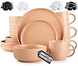 Zulay Kitchen Terra Stoneware Dinnerware Set, Artisanal Ceramic Plates and Bowls Set Crafted at 2300℉ - Service for 4, Terracotta Clay