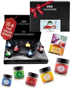 Hallingers Genuss Manufaktur Tee Adventskalender – 24 Premium Teesorten im Glas, Kräutertee Früchtetee Schwarztee Grüntee, Tee Geschenk für Frauen Männer Teeliebhaber, Weihnachtskalender 2025
