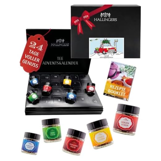 Hallingers Genuss Manufaktur Tee Adventskalender – 24 Premium Teesorten im Glas, Kräutertee Früchtetee Schwarztee Grüntee, Tee Geschenk für Frauen Männer Teeliebhaber, Weihnachtskalender 2025