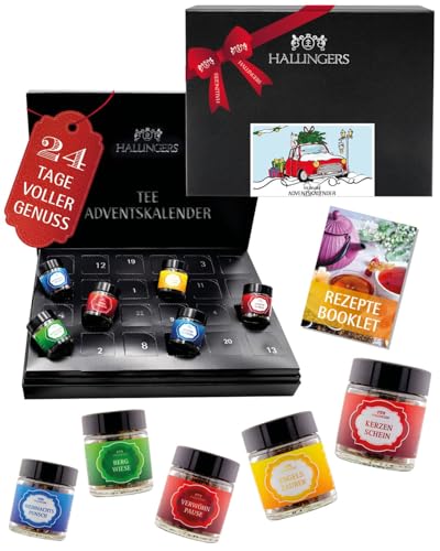 Hallingers Tee-Adventskalender 24 Tees aus aller Welt (225g) - Tee Deluxe Adventskalender (Set) - Weihnachten 2023