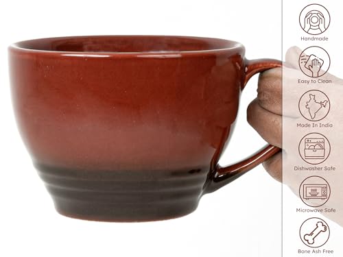 Image of Bodhi House Large Ceramic Coffee Mug | Microwave & Dishwasher Safe | Bone-Ash Free Cappuccino Mug | Multi-Purpose Food Grade Latte Coffee Mug Ideal for Daily Use & Gifting (500ml | Deep Red)