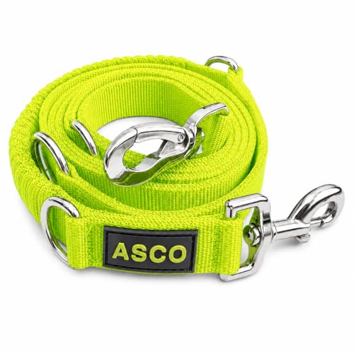 ASCO Hundeleine mit Ruckdämpfer, robuste Trainingsleine verstellbar in 4 Längen, Premium Führleine auch für große Hunde, 100-200 cm, neon gelb AC07L