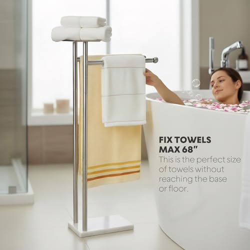 Songtec Towel Rack Stand for Bathroom, 2-Tier Freestanding Towel Holder for Bath Towels, Practical Shelf on Top, Heavy Duty Bathroom Accessories, No Drilling Required by Songtec - Used condition - Image 2