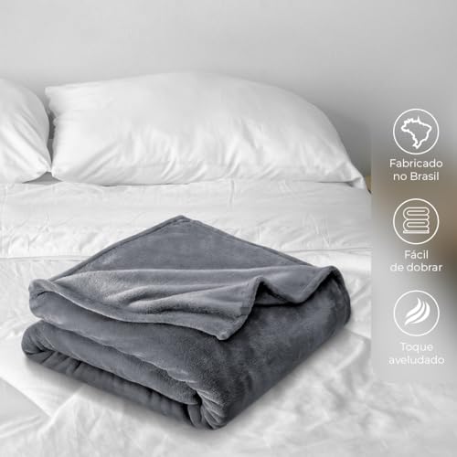 Decolab Manta Básica Aveludada (Cinza, Casal)