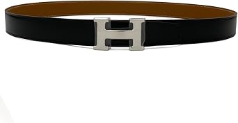 Hermes Belt Buckle, H & Reversible Belt, 1.3 inches 32 mm, Silver Fittings, Black, Gold, Brown, Leather, Made in France, Size 39.4 inches 100 cm