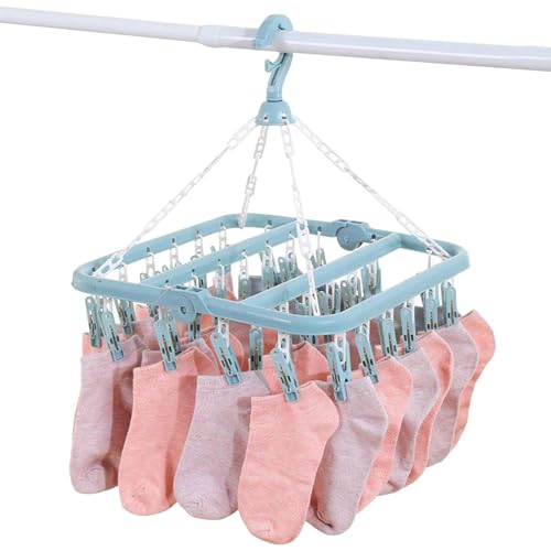 Generisch Unterwäschebügel - Wäscheklammern - 32 Klammern Drehbarer Windfester Wäschetrockner für Socken, Unterwäsche, BHS & Wäschezubehör