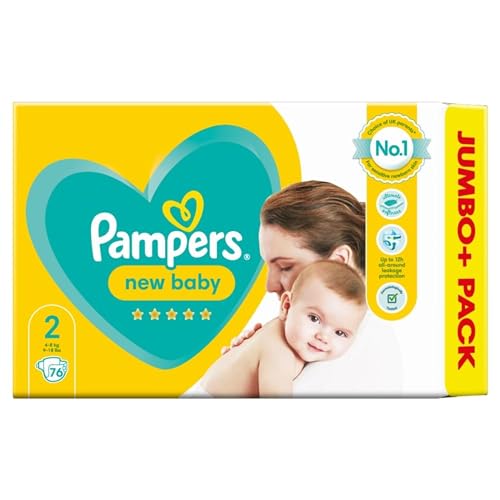 Pampers Pañales para bebés talla 2 (9-15 kg/20-33 libras), New Baby, 76 Count, JUMBO+ PACK, protección para pieles sensibles del recién nacido, suministros para bebés recién nacidos