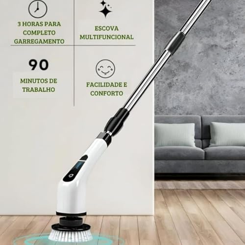 Escova de Limpeza Elétrica 360º Recarregável Multiuso 9 em 1 MOP Automático para Limpeza Profunda de