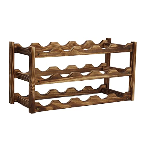 Jeanoko Wine Rack Pine Wood Wine Bottle Storage Shelf Display Organizer Decor Stackable Wine Rack for Countertop Home (3 Layer 15 Bottles Capacity)