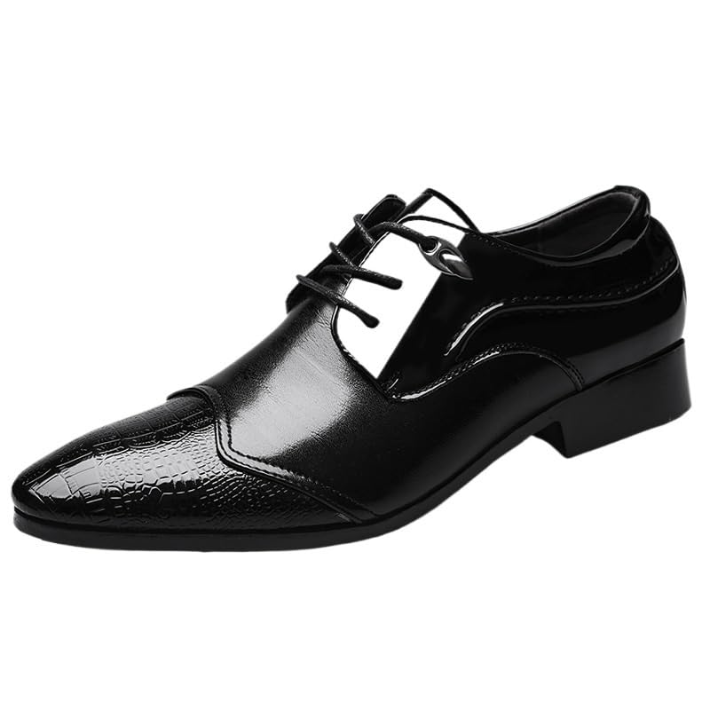 British Style Bright Upper Pointed Toe Men Leather Shoes Slip-On Breathable Business Shoes Fashion Wedding Dress Height Increase Oxford