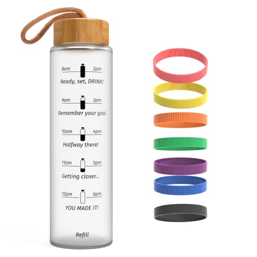 Wemburly Glass Water Bottles 32 Oz Motivational Water Bottles Cute Water Bottles For Women Borosilicate Glass Water Bottle With Silicone Sleeve #TOP1