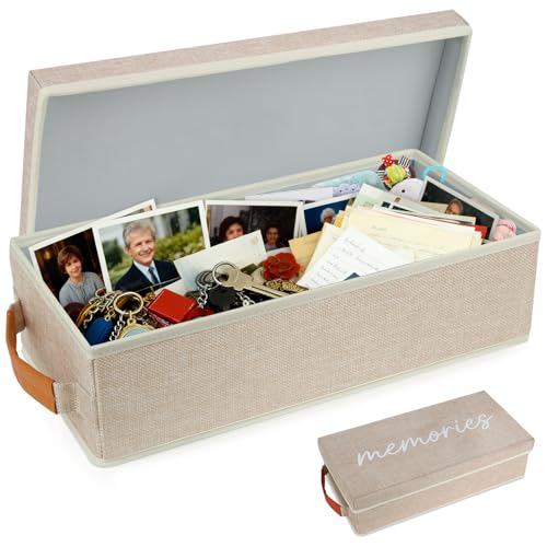 Lukeline Memory Box for Keepsake, Decorative Keepsake Bin with Handles,Memory Box Keepsakes Gift for Anniversary, Wedding, Birthday, Valentines Day (Medium)