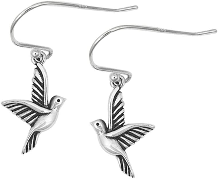 Peace Dove Bird Sterling Silver Hook Dangle High Polished Earrings 925 New