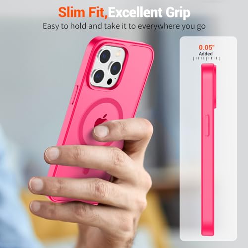 Image of SUPFINE Magnetic for iPhone 15 Pro Case (Compatible with MagSafe) (Military Grade Drop Protection) Slim Translucent Matte Shockproof Phone Cover,Hot Pink