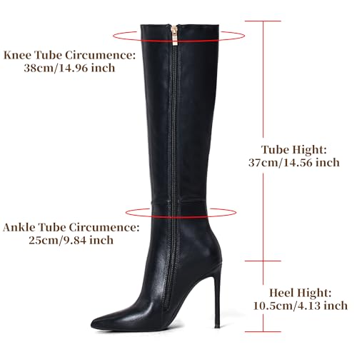 Elisabet Tang 4 inch Women's Knee High Long Boots, Stiletto Tall Pointed Toe Heeled Boot Leather Suede Comfortable Sexy3