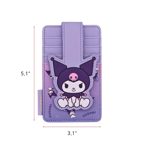 Image of Slim Kitty Friends RFID Blocking Credit Cards Holder Wallet Japanese Cute Characters with Window ID Slot (Kuromi's Purple)