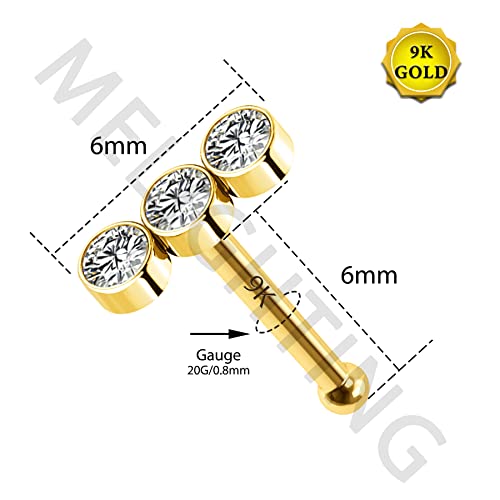 Meiighting 9K Gold Nose Stud Solid Gold Nose Rings 20G With Round Cubic Zirconia Nose Piercing Jewelry For Women Men Real Gold Body Piercing Jewelry #TOP5