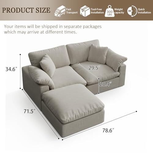 Image of Modular Cloud Sofa,Convertible 3-Seater Set,Extra Deep Seat Down Filled Seat, Washable & Replaceable Cushion Covers for Living Room,Apartment,Light Beige