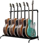 Flexzion Guitar Rack for Multiple Guitars - Multi Guitar Stand Metal Floor Rack, Foldable 7-Guitar Organizer with Padded Foam Storage for Electric Acoustic Bass in Home Studio or Stage