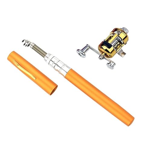 PUZUNPUHONG - Pocket Size Fishing Rod, Portable Collapsible Micro Pen Fishing Rod Reel Combo Set,Equipped with a Rotating Scroll, Suitable for Saltwater, Freshwater, and sea Travel (Golden)