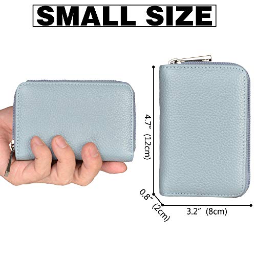 Image of Easyoulife Genuine Leather Credit Card Holder Zipper Wallet with 26 Card Slots (Light Blue)
