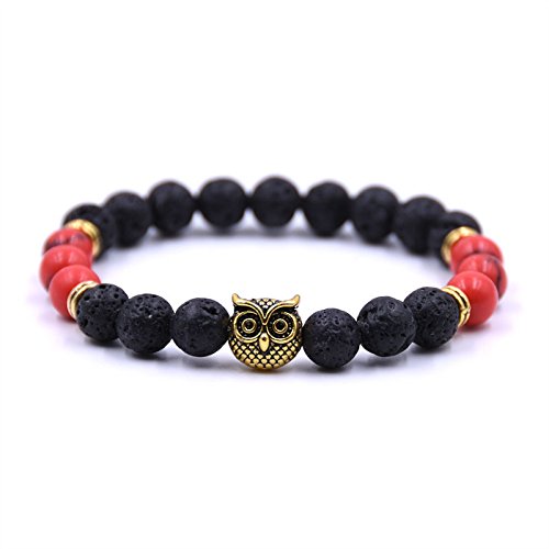 Joya Gift Chakra Lava Stone Owl Beads Bracelets Mens Womens Friendship Bracelets Set #TOP4
