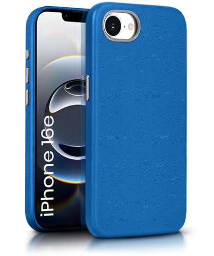 Image of WOW IMAGINE Back Cover for iPhone 16e | iPhone 17e | Shockproof Tough Leather Texture Hard Mobile Case | Ultra Slim Non-Slip Grip | Inner Velvet Fabric | Metal Camera Ring - Blue