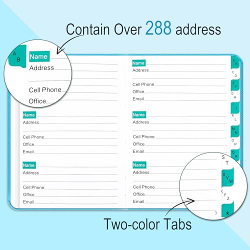 Address Book with Alphabetical Tabs, Hardcover Telephone Book, Hardback Cover Small Portable Address Book-Record Contacts, Special Dates and Internet Login Passwords, 6.1x4.7\" -Blue