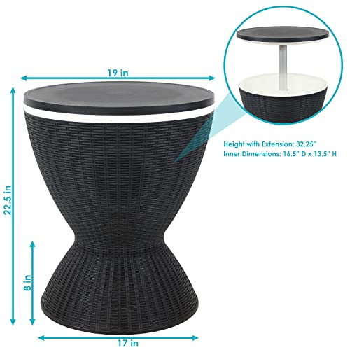Sunnydaze 8-Gallon Patio Bar Cooler Table With Height-Adjustable Tabletop - Faux Wicker Plastic Design - Phantom Gray #TOP2
