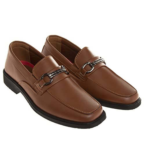 Josmo Boys Dress Shoes – Slip-On Comfort Uniform Oxford Loafer With Buckle - Tan (1 Big Kid) #TOP1