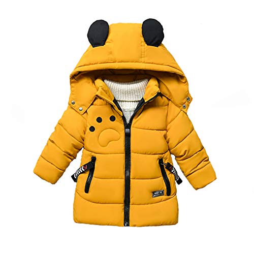 SXSHUN Niños Chaqueta de Invierno Estilo Oso Abrigo de Pluma Ropa Caliente Acolchada de Algodón, Amarillo, 3-4 años/XXL