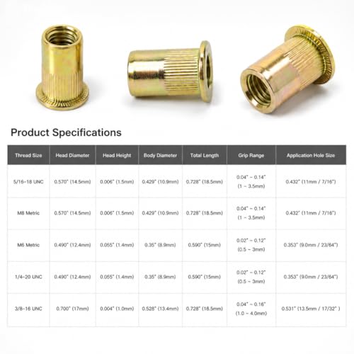 3/8-16 Rivet Nuts, 100PCS Carbon Steel Zinc Plated Threaded Nutserts for Sheet Metal Automotive DIY Projects by Sprite Science - Used condition - Image 3