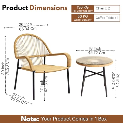 Image of DEVOKO Outdoor 3 Piece Beige Rope Patio Balcony Conversation Set for All Weather Comfort Breathable & Weather Resistant Metal Frame for Garden, Pool, Porch, Deck
