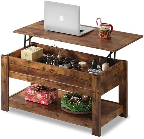 WLIVE Coffee Table, 39" Lift Top Coffee Table with Hidden Compartment and Storage Shelf for Living Room, Rustic Brown