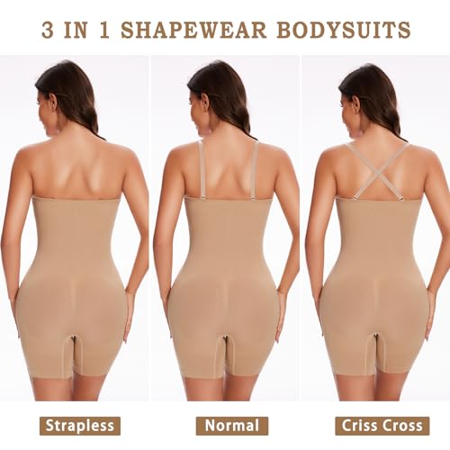 Zeecaro Strapless Shapewear Bodysuit for Women U Plunge Tummy Control Butt Lifter Mid Thigh Smooth Full Body Shaper — view 3
