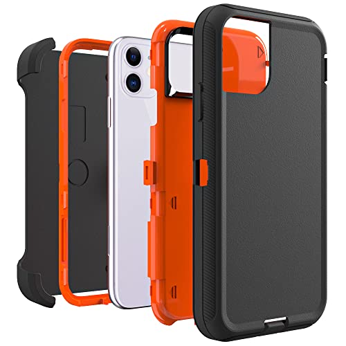 Image of Case for iPhone 11 with Clip, Heavy-Duty Tough Rugged Shockproof Drop Protective Cover Phone Cases, Black+Orange