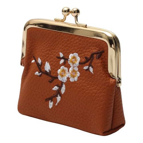 1Pcs Pouch Wallet Plum Blossom Embroidery Snap Wallet PU Leather Brown 11x10cm2