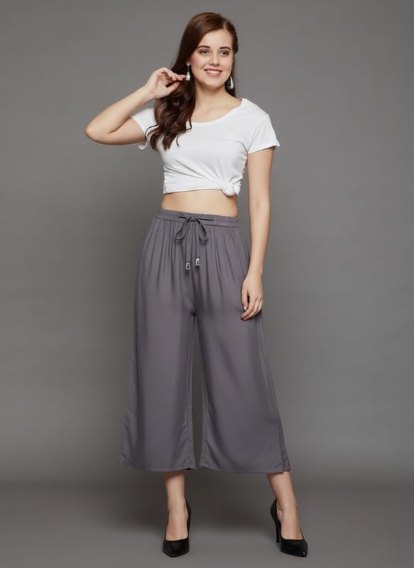 Image of Super Soft Viscose Rayon Flared Palazzo Pants for Women Stylish Wide Leg Straight Relaxed Fit Casual Ethnic Office Wear
